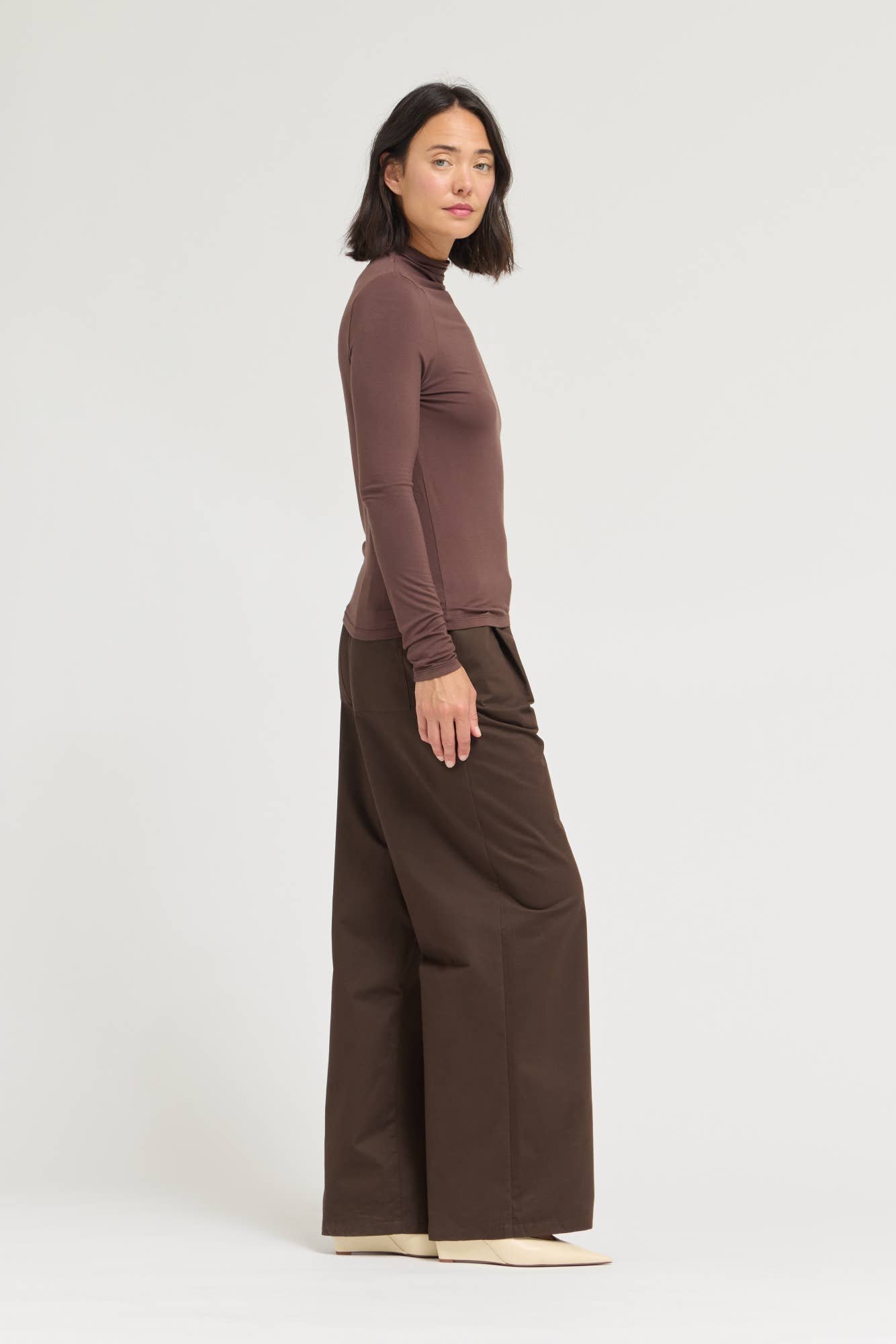 Basic Modal Turtleneck Top Ash Brown