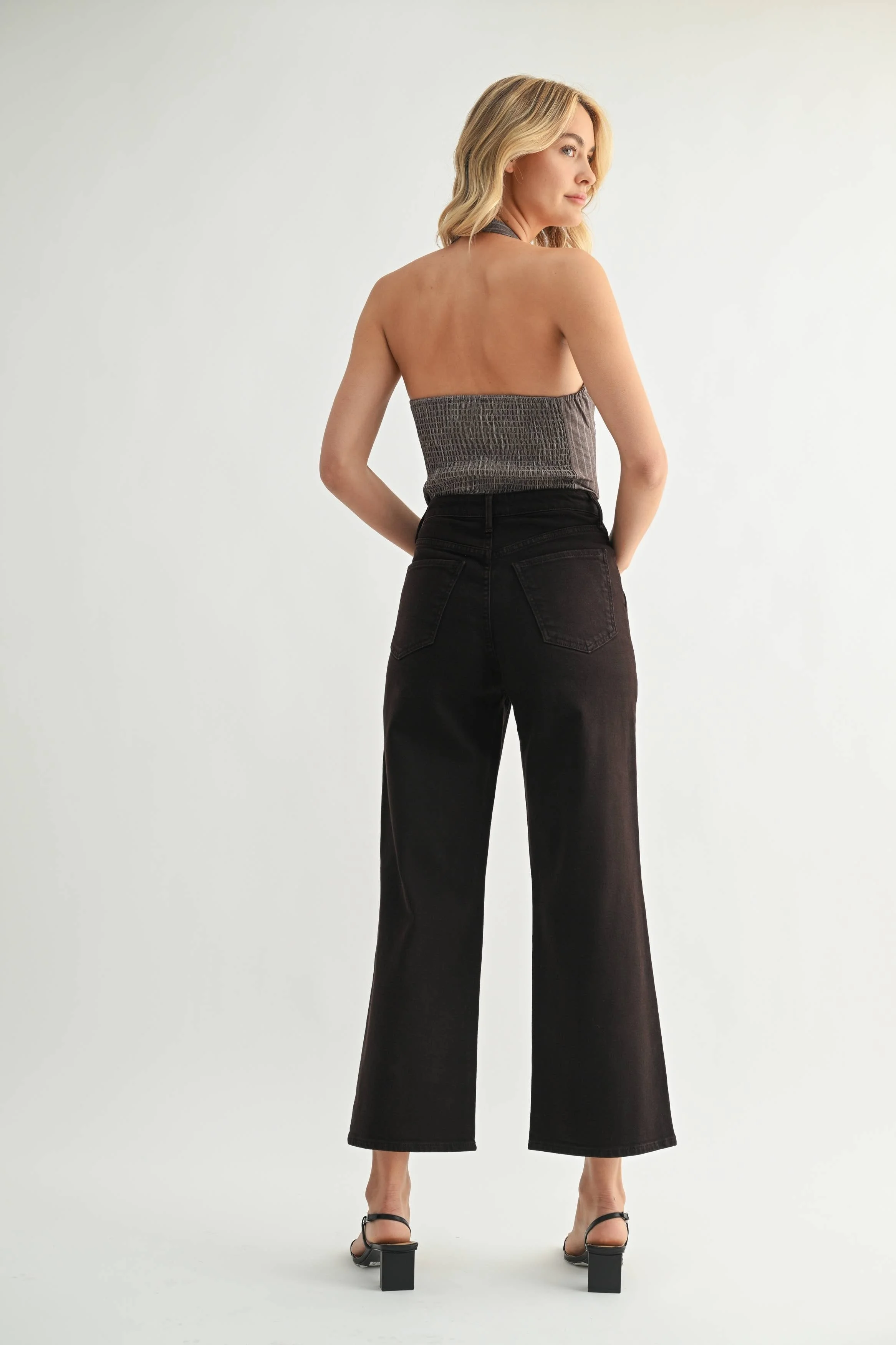 High Rise Cargo Pocket Wide Leg Jeans Chocolate