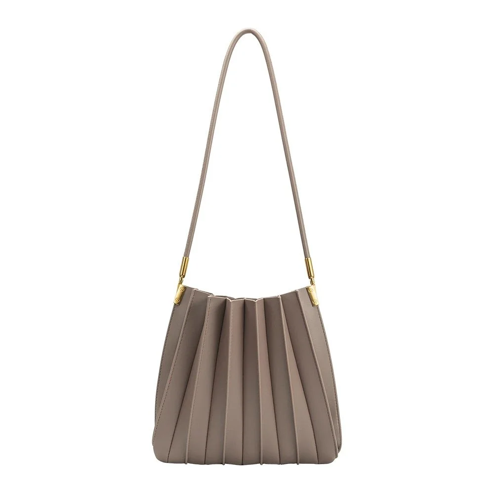 Carrie Pleated Vegan Shoulder Bag Mushroom