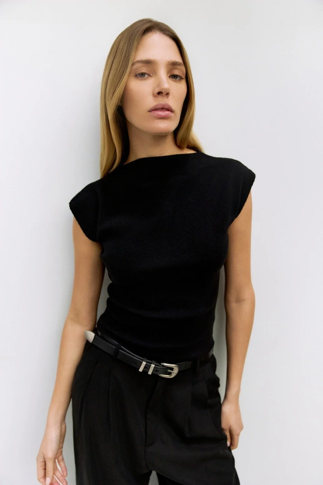 The Lori Boat Neck Knit Top Black