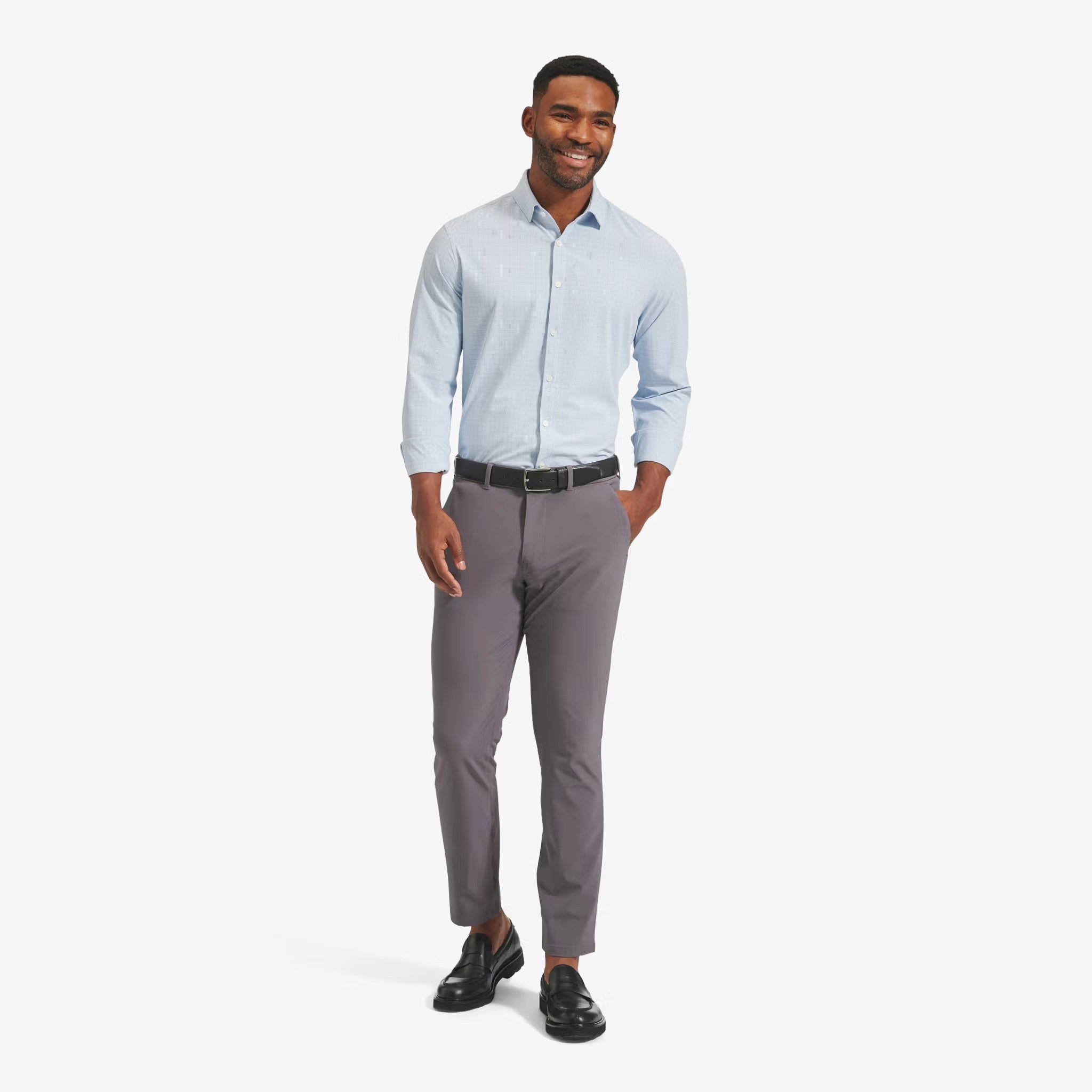 M+M Leeward Dress Shirt Light Blue Mini Plaid