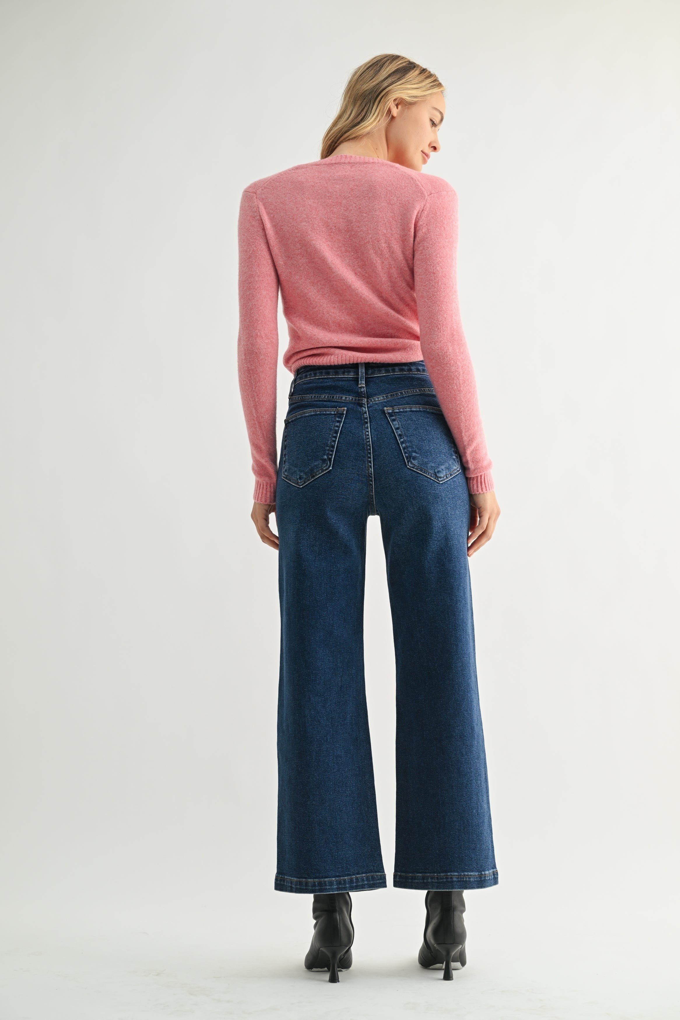 Patch Pocket Wide Leg Jeans Dark Denim