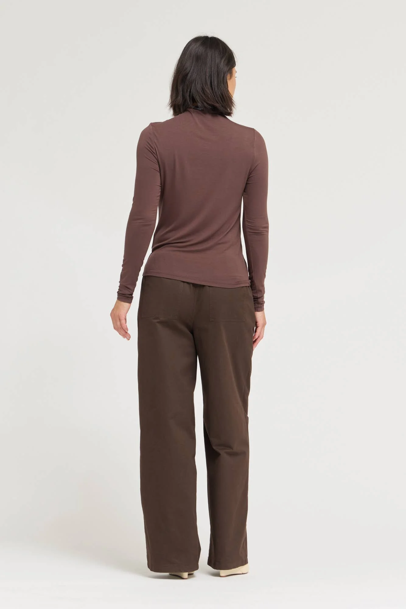 Basic Modal Turtleneck Top Ash Brown