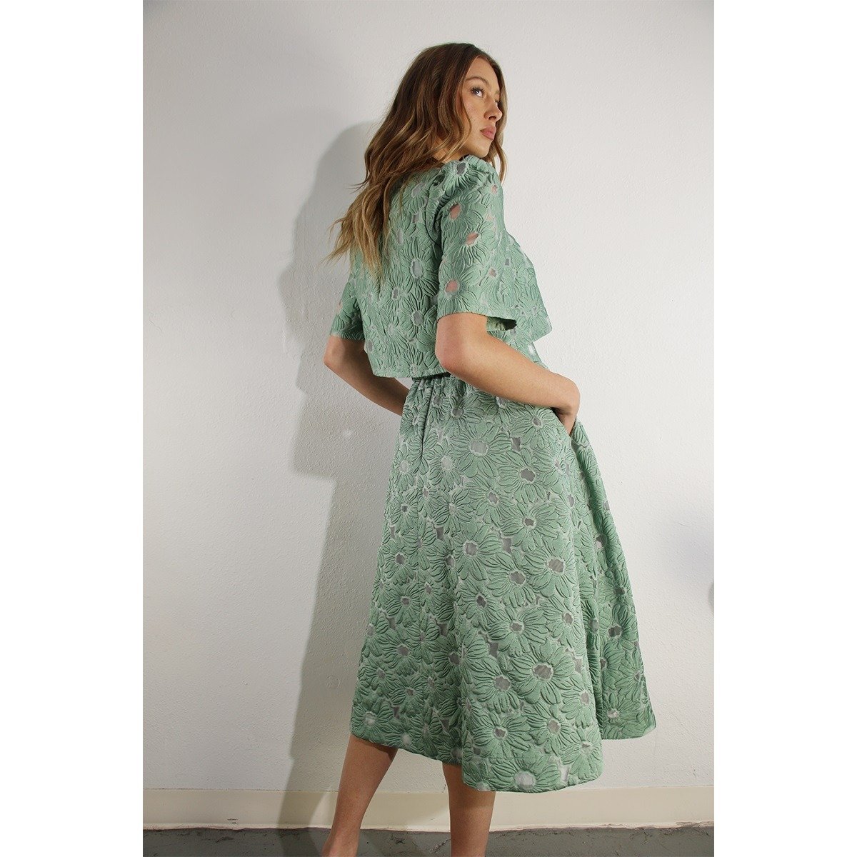Floral Embossed Top & Skirt Set Mint