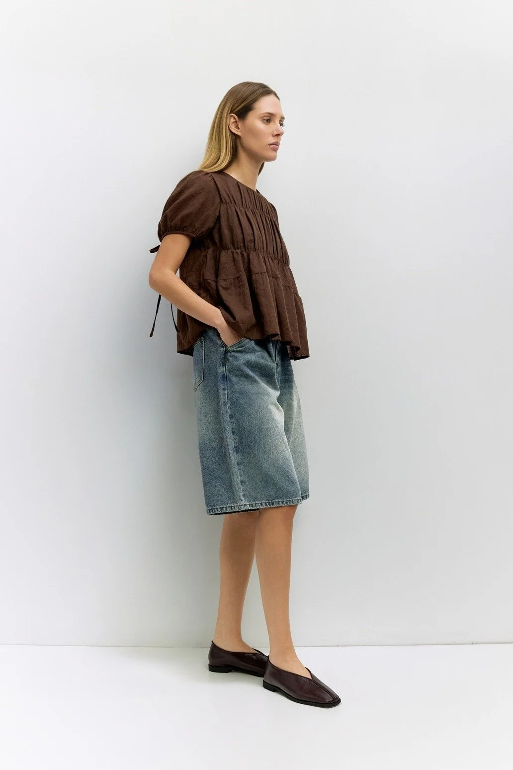 The Penelope Tiered Woven Top Brown