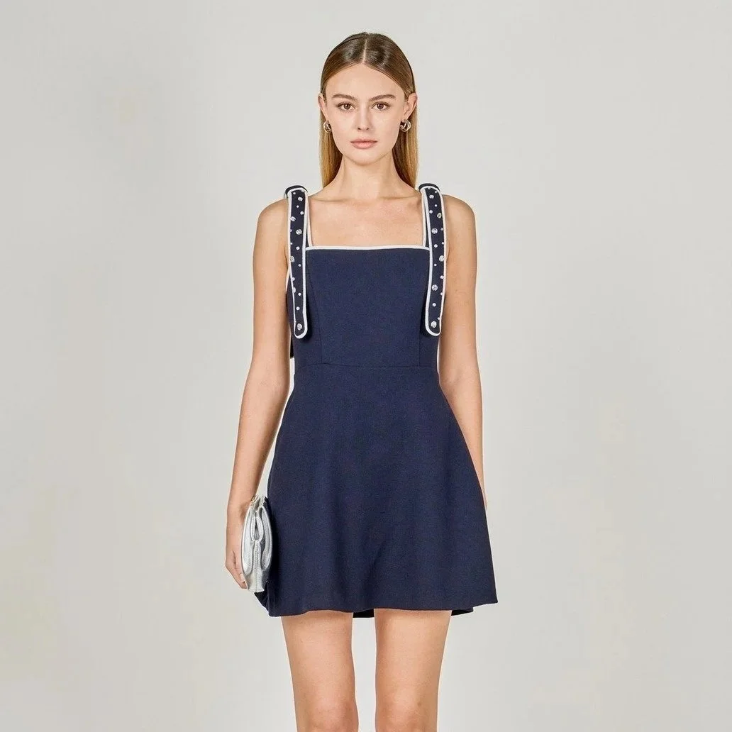 Beaded Strap Mini Dress Navy