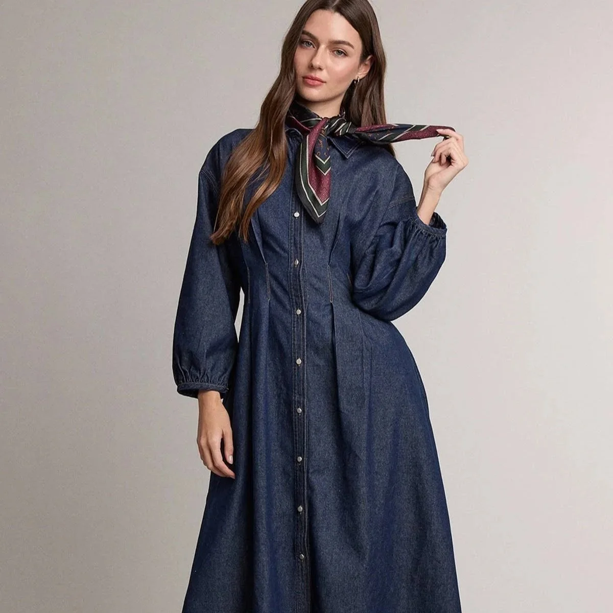 Pinch Waist Shirt Dress Dark Denim