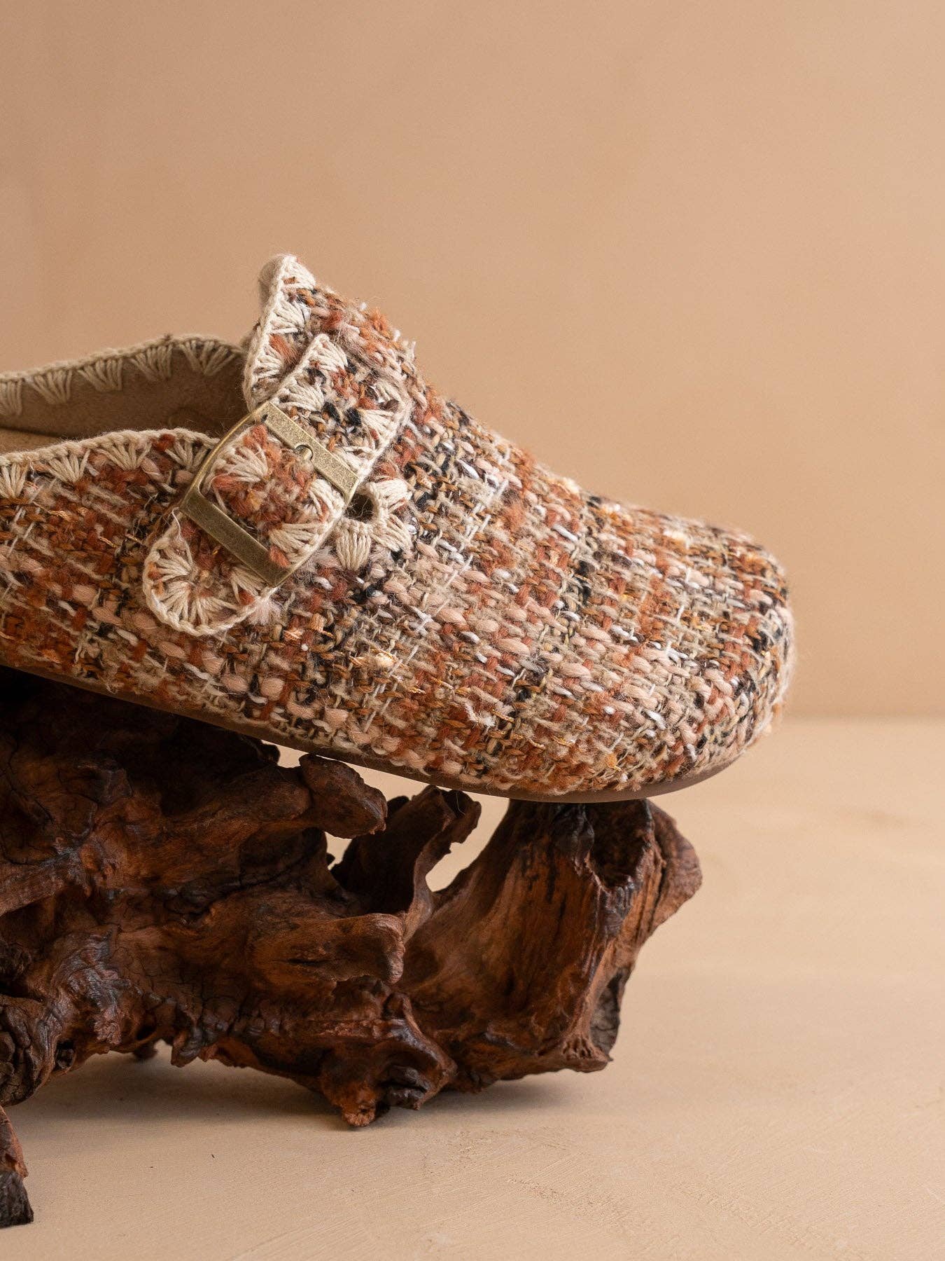 The Teri Buckle Mule Chai Tweed