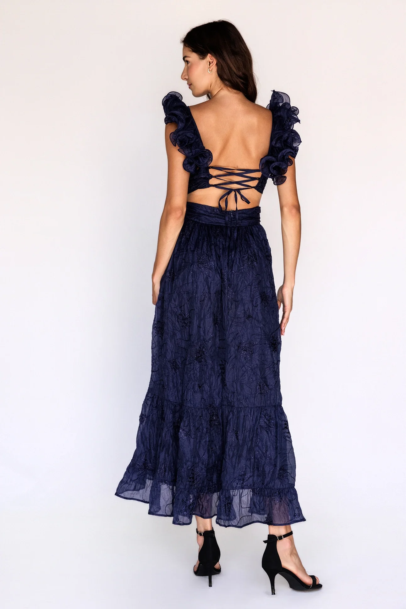 Julietta Maxi Dress Navy Embroidered Floral