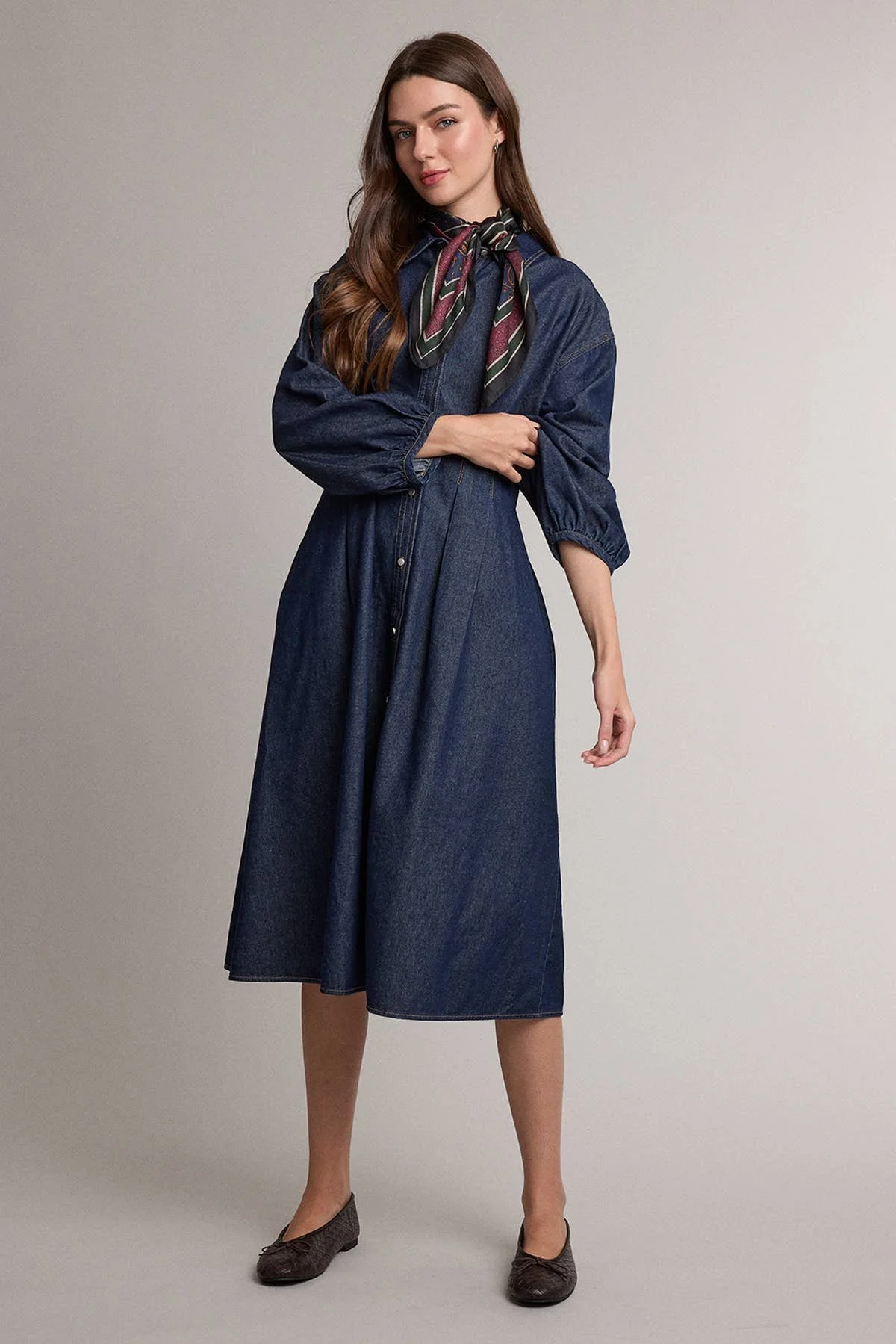 Pinch Waist Shirt Dress Dark Denim