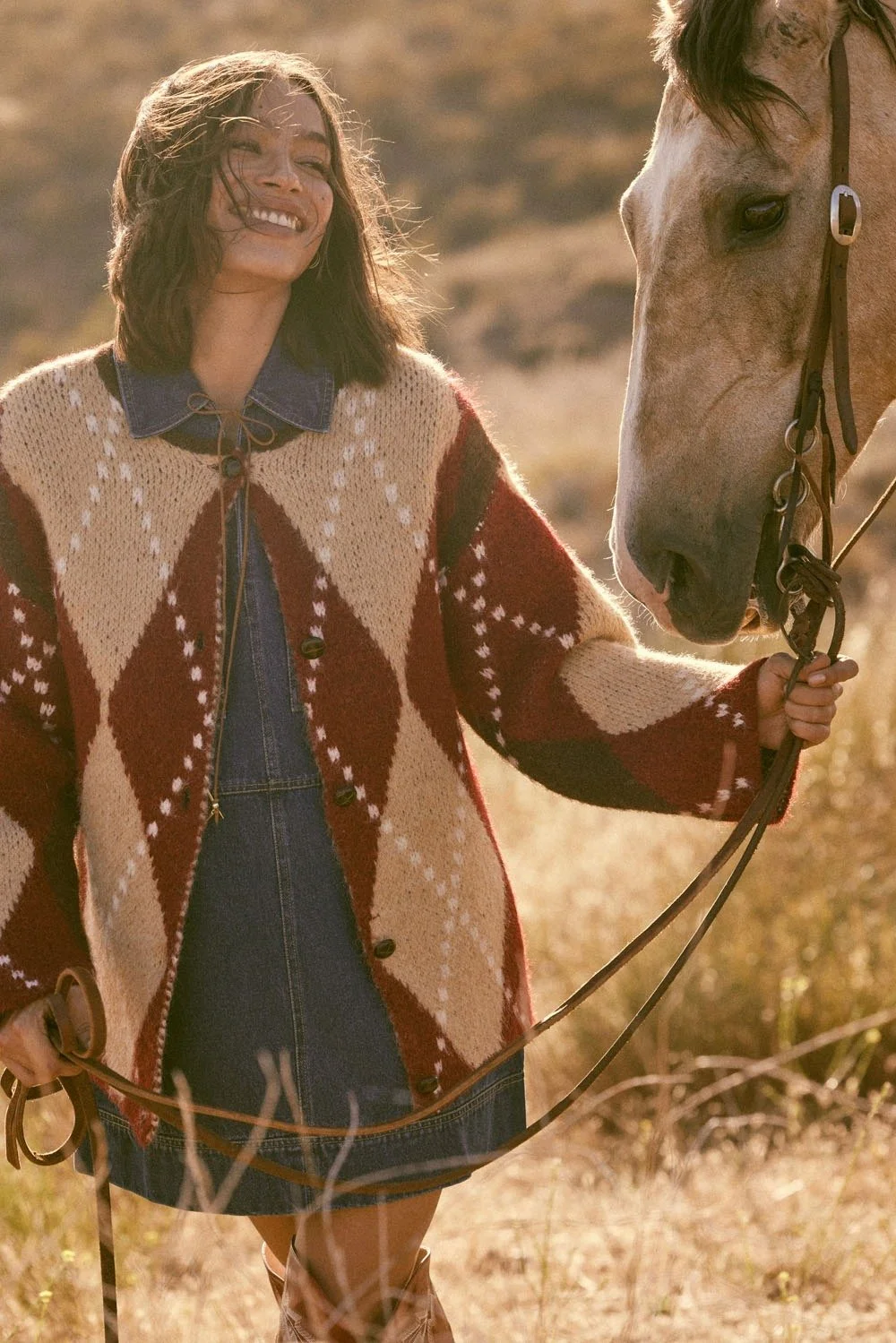 Argyle Button Up Cardigan Burgundy