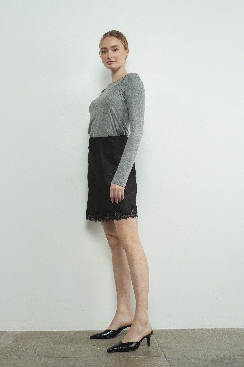 Lace Trim Mini Slip Skirt Black