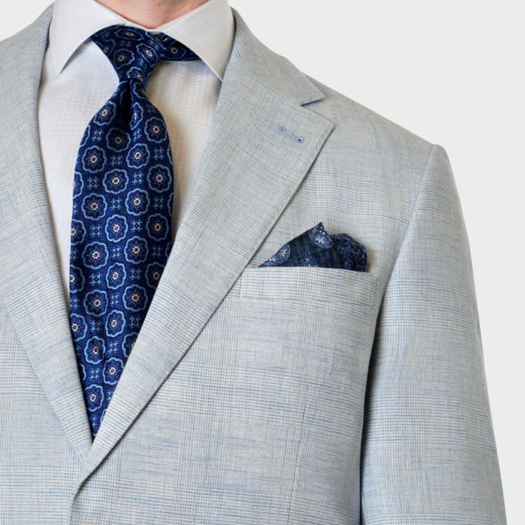 Linen Notch Lapel 2-Piece Suit Powder Blue Plaid