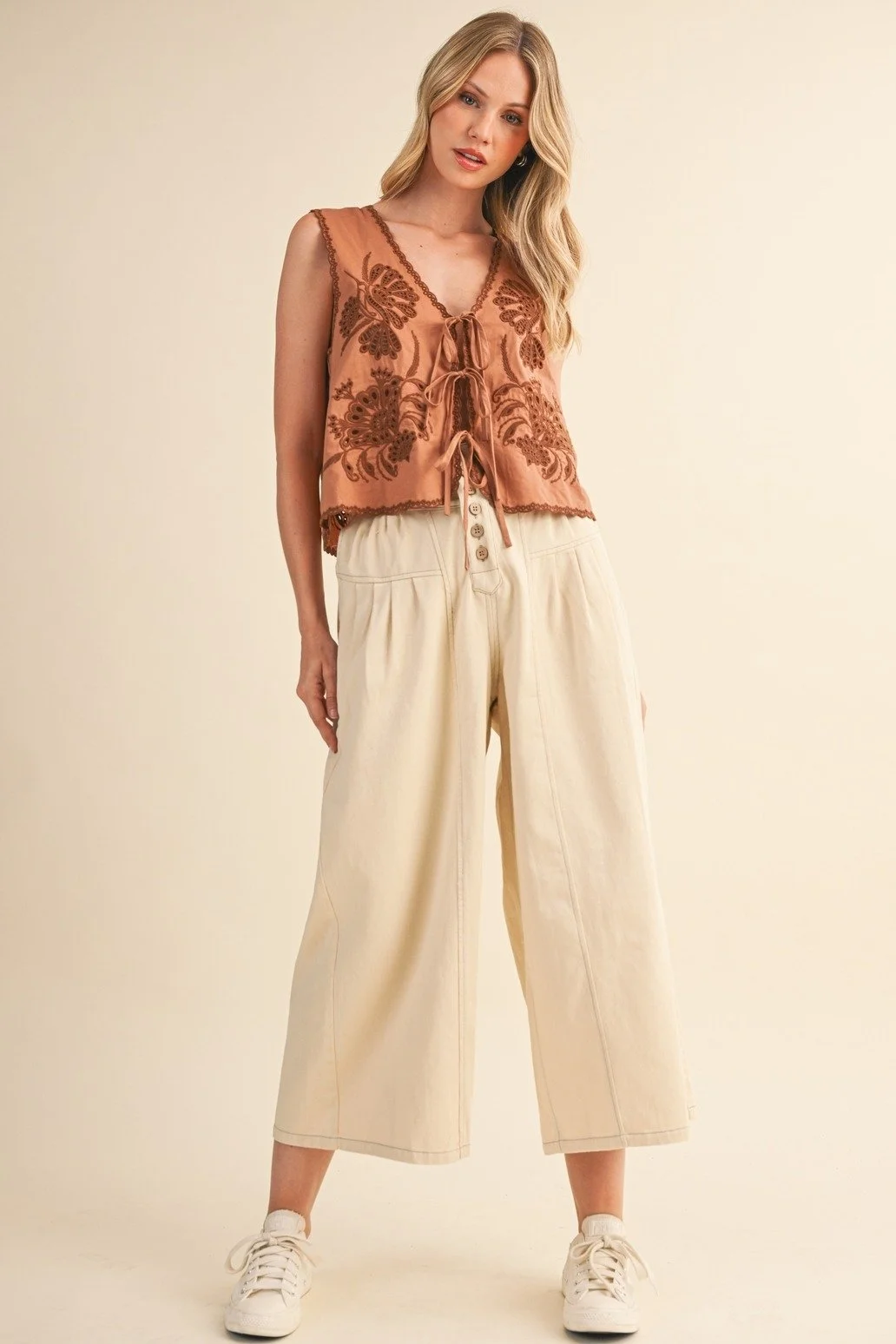 Cotton Twill Pleat Front Pants Cream