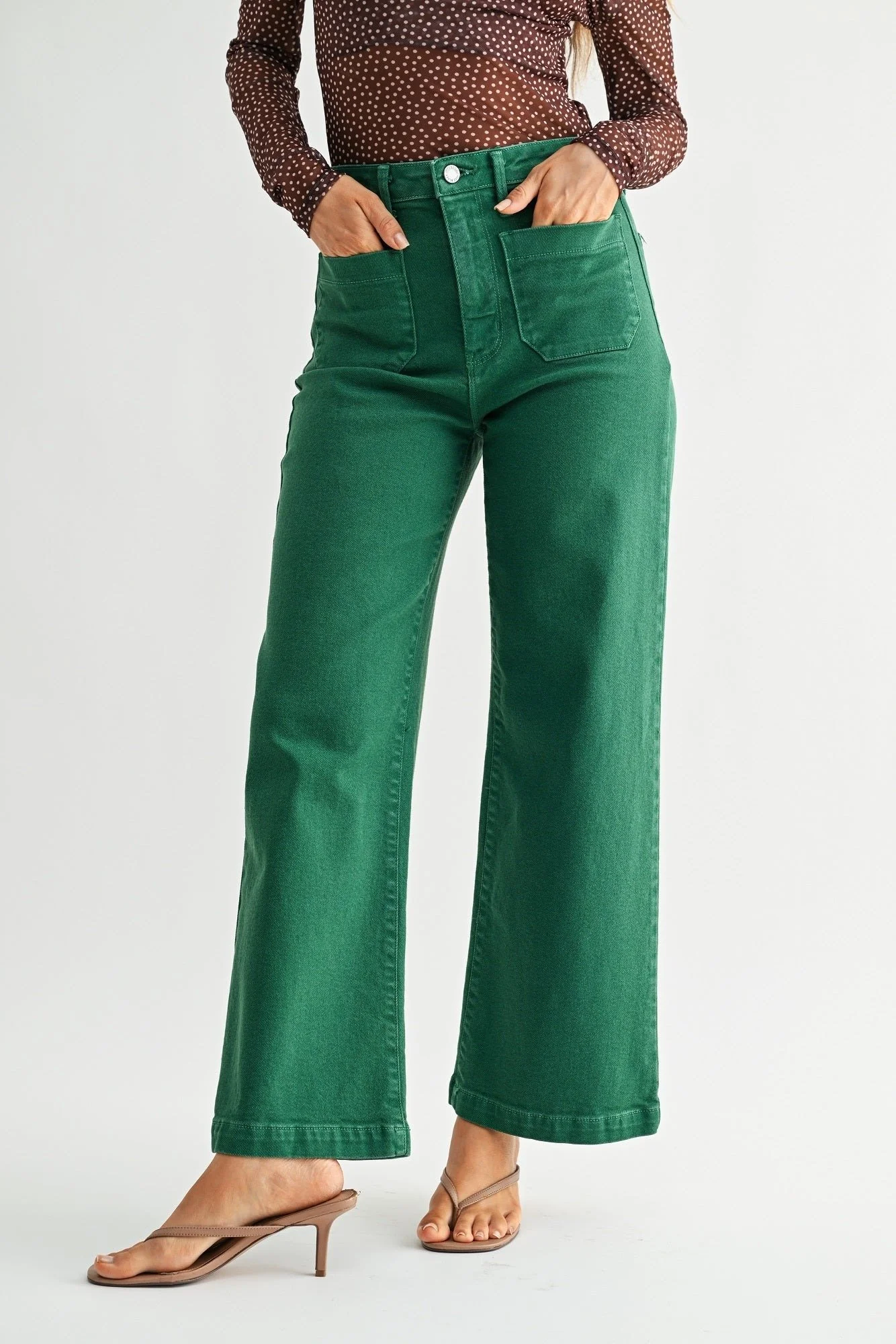 Patch Pocket Wide Leg Jeans Green