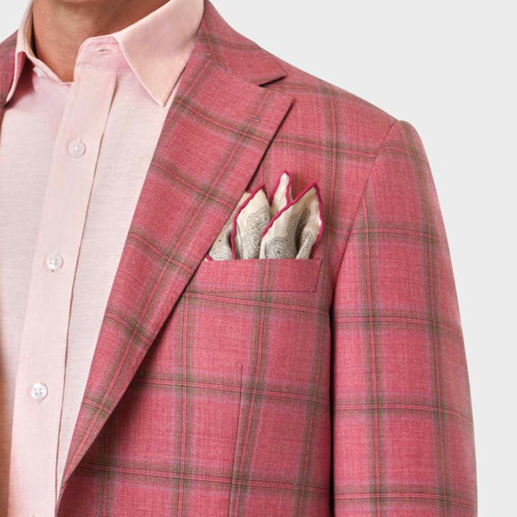 Notch Lapel Sport Coat - Raspberry Windowpane Plaid