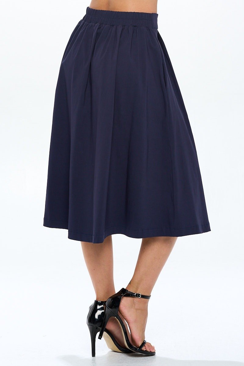 Pleated Full Midi Skirt Navy