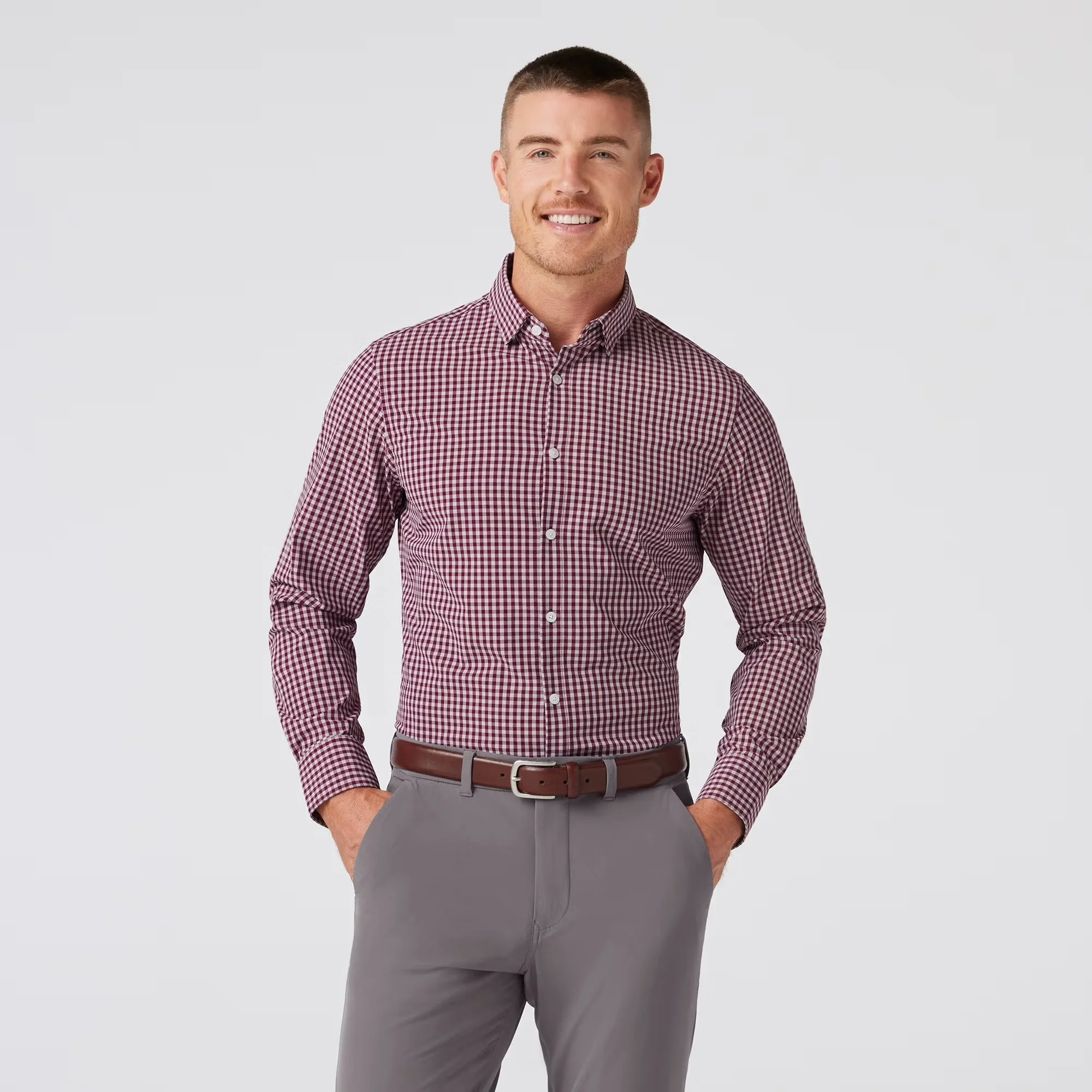 Mizzen + Main Leeward Dress Shirt Garnet Gingham