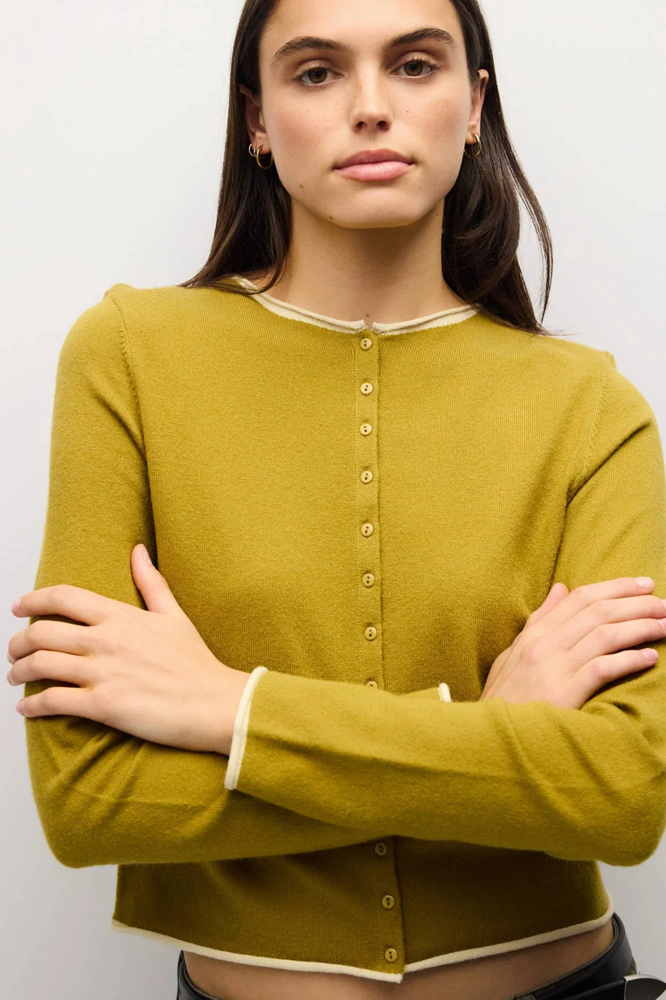 The Jolie Contrast Cardigan Chartreuse/Cream