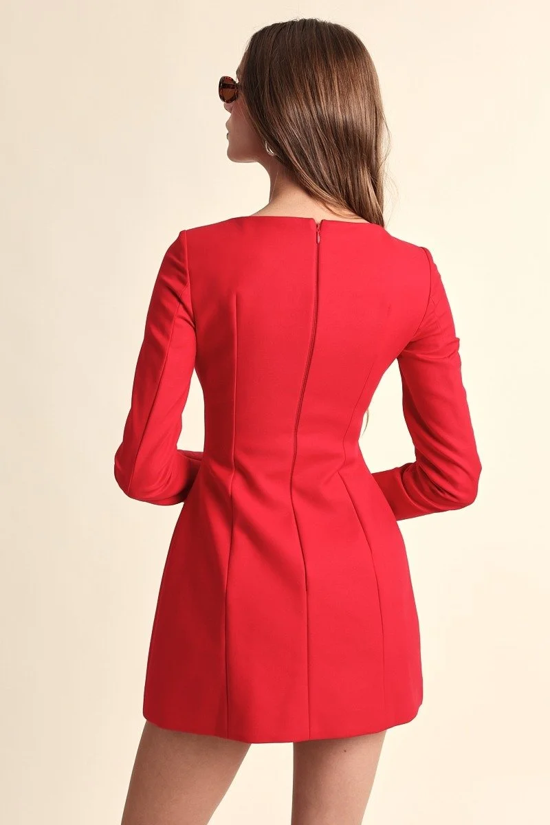 Boatneck Fit-&-Flare Mini Dress Red