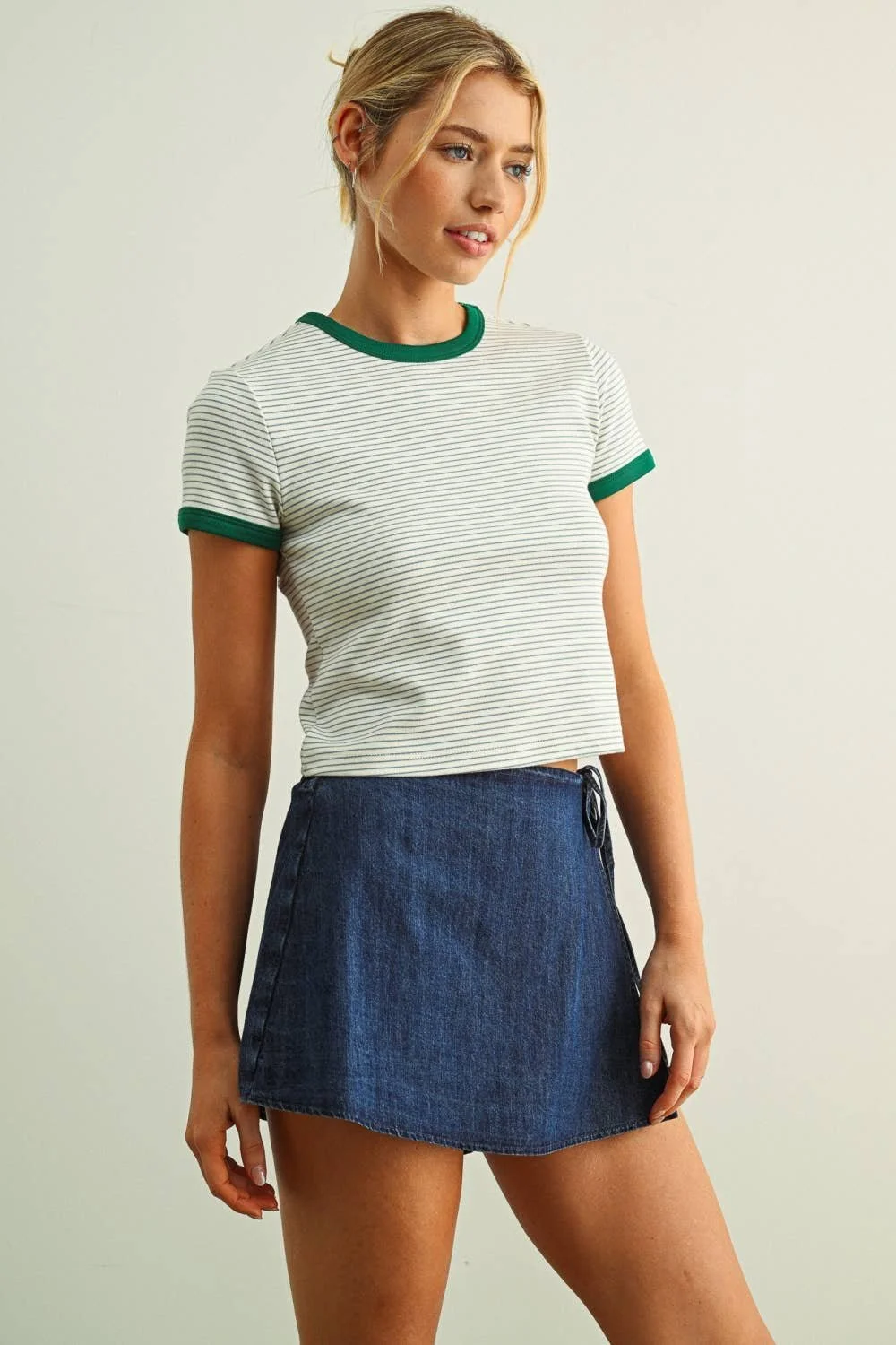 Striped Ringer Tee Green