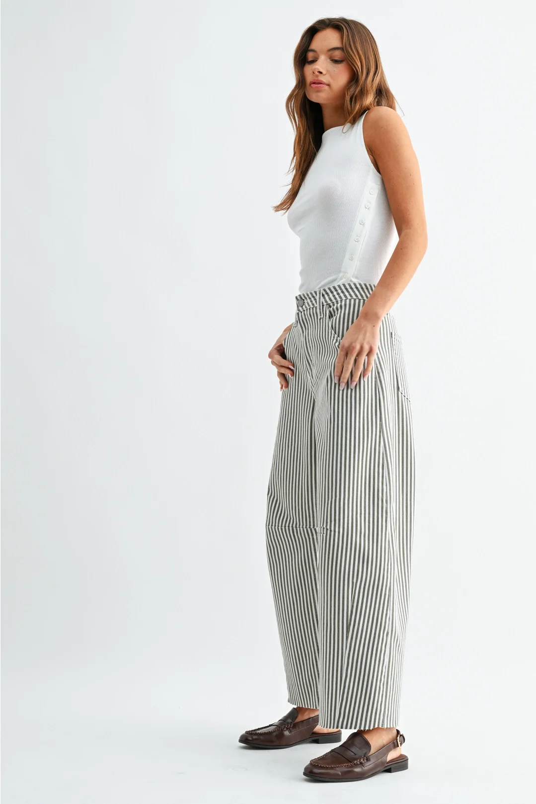 Barrel Jean with Stripe Olive