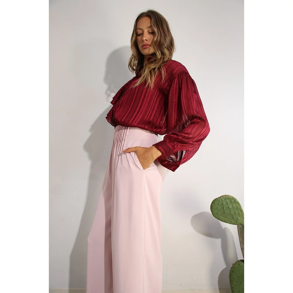Pleated Front Trousers Baby Pink