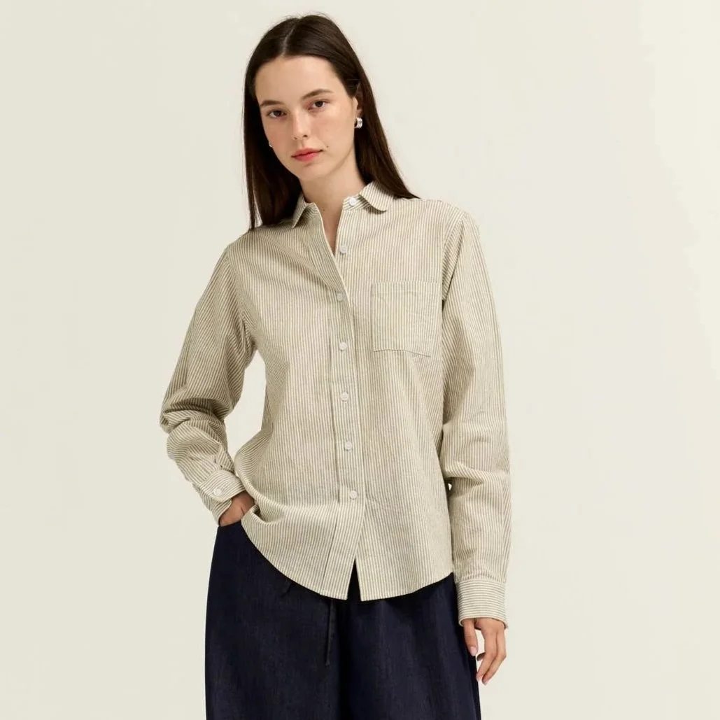 Poplin Striped Button Down Regular Fit Dry Herb