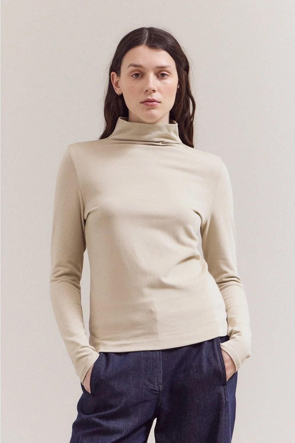 Brushed Mock Neck Long Sleeve Top Papyrus