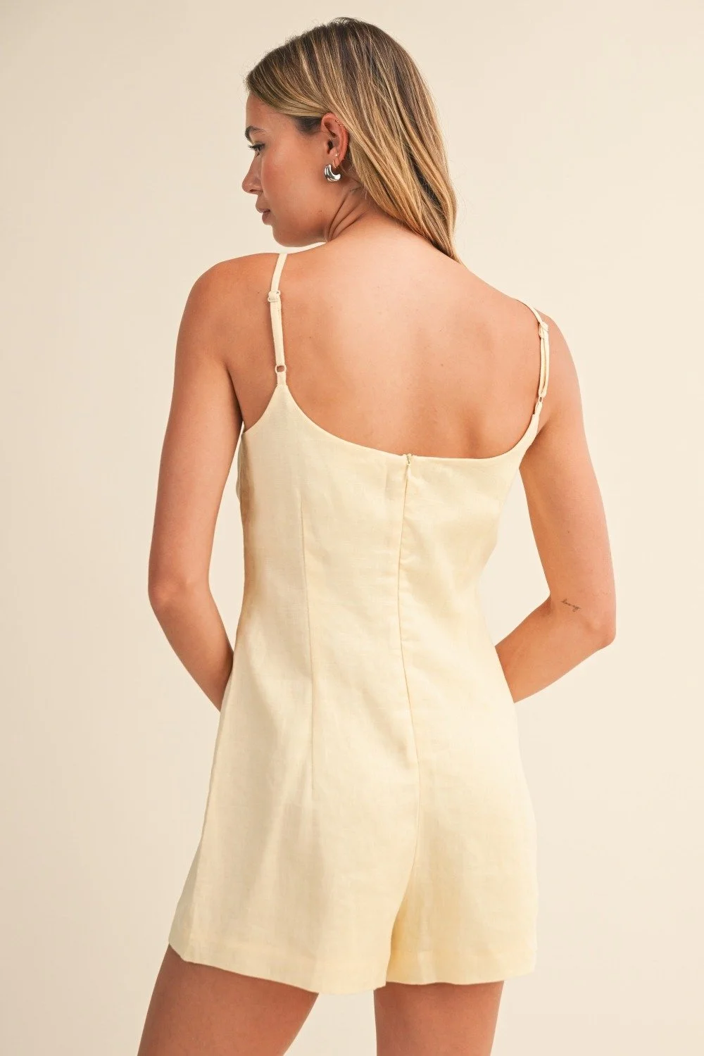 Linen Button Down Romper Butter