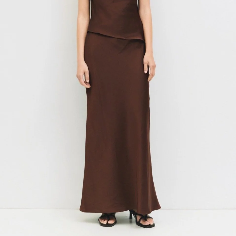 The Elena Satin Skirt Brown