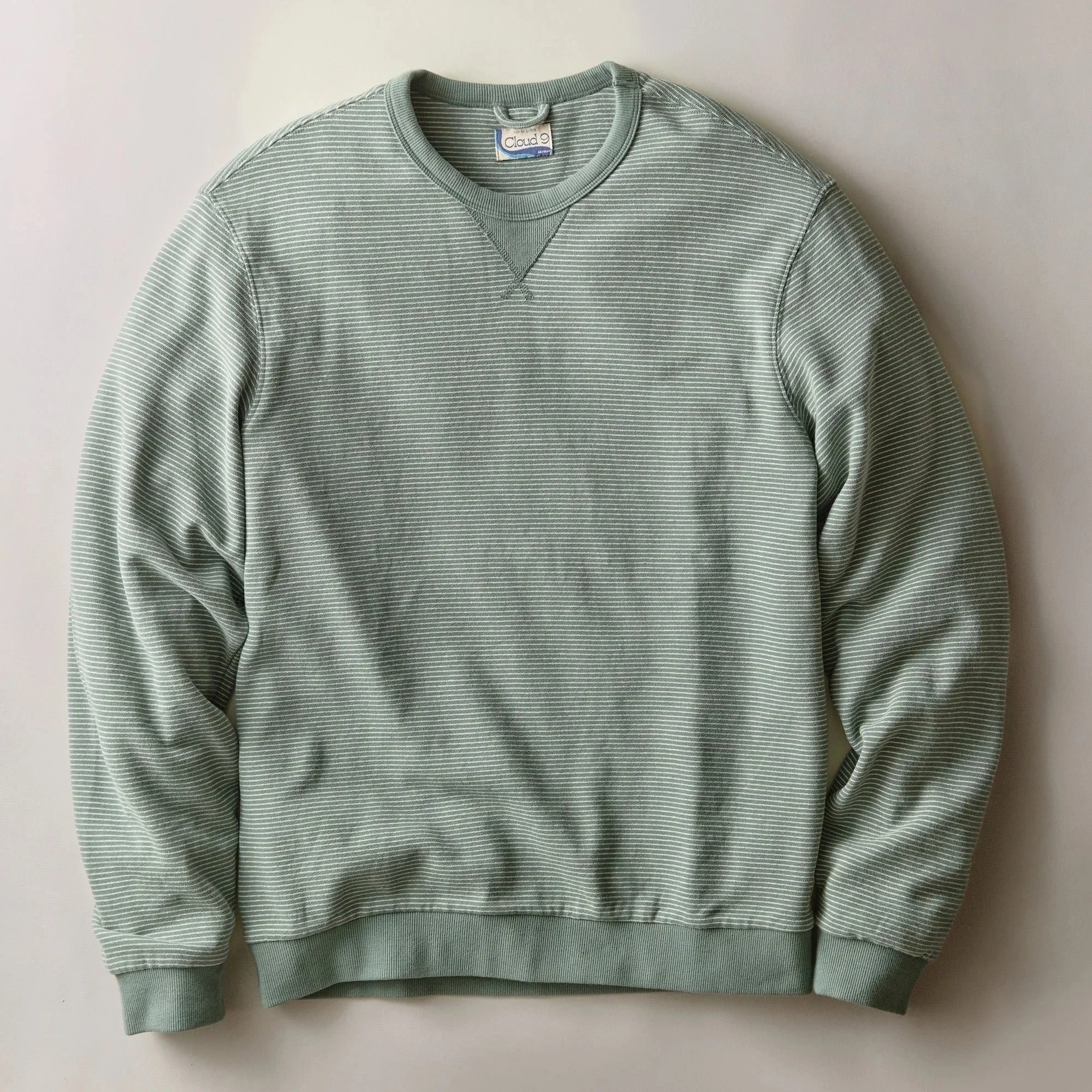 Marine Layer Relaxed Cloud 9 Terry Crewneck Balsam Green Stripe