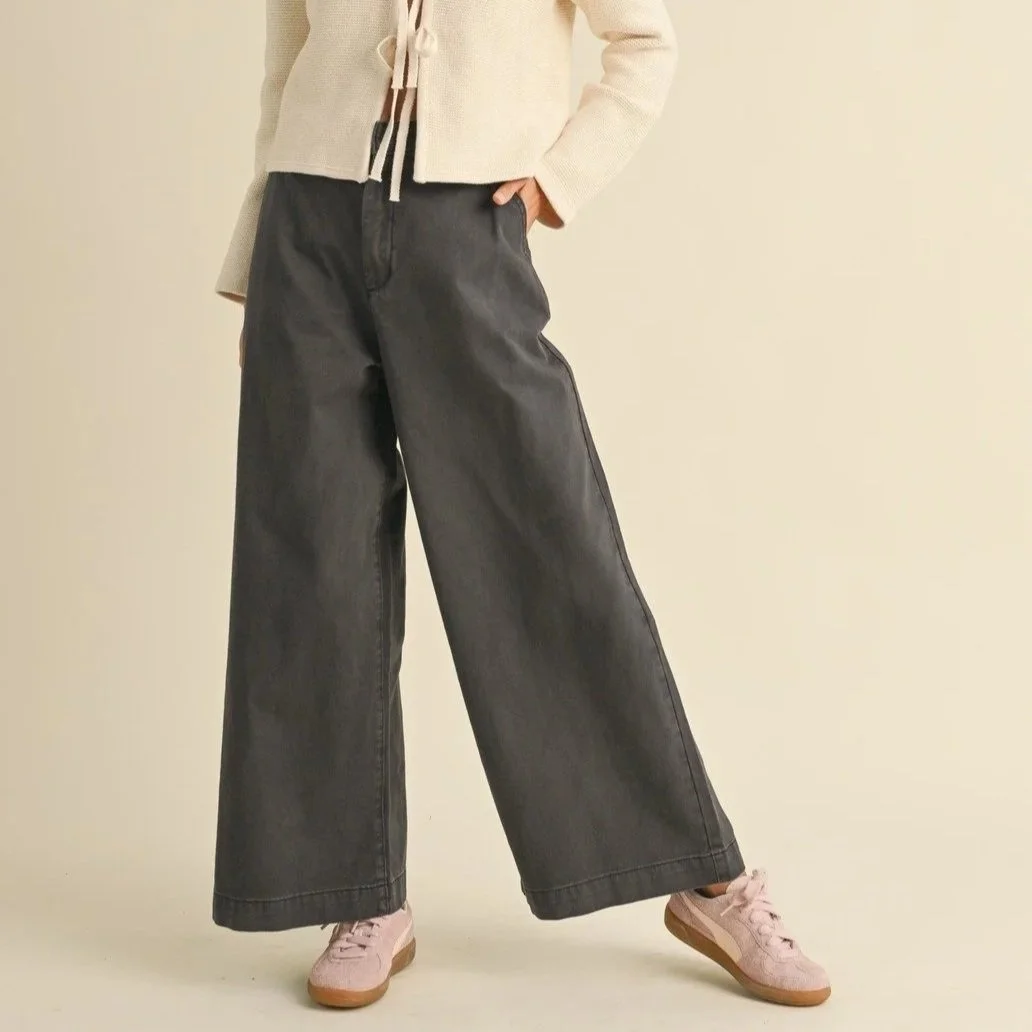 Cotton Wide Leg Pants Charcoal
