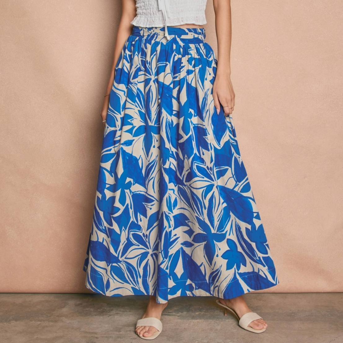 Mykonos Tie Back Midi Skirt Capri Blue