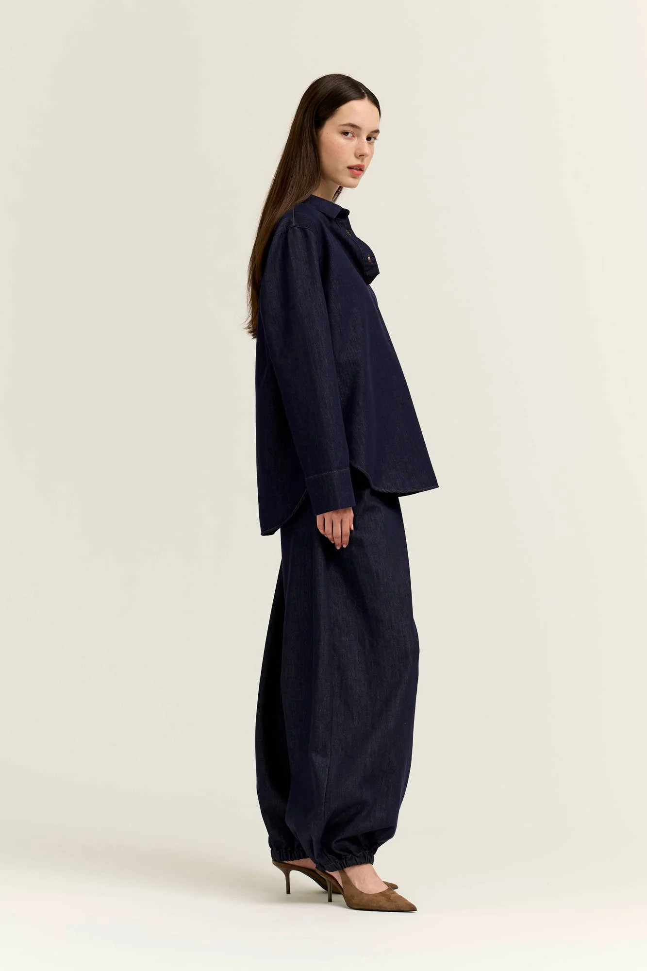 Collared Denim Popover Shirt Indigo