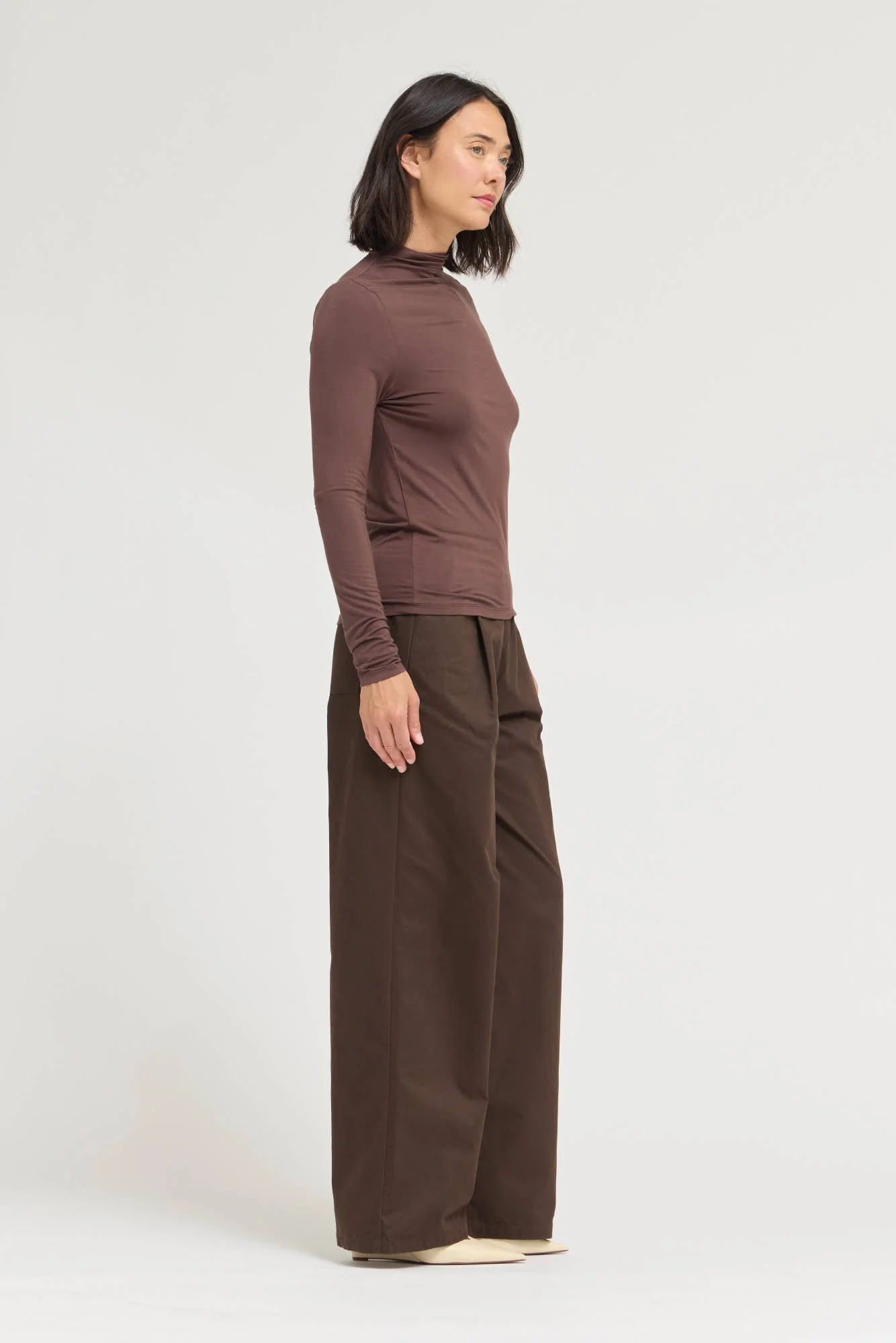 Basic Modal Turtleneck Top Ash Brown