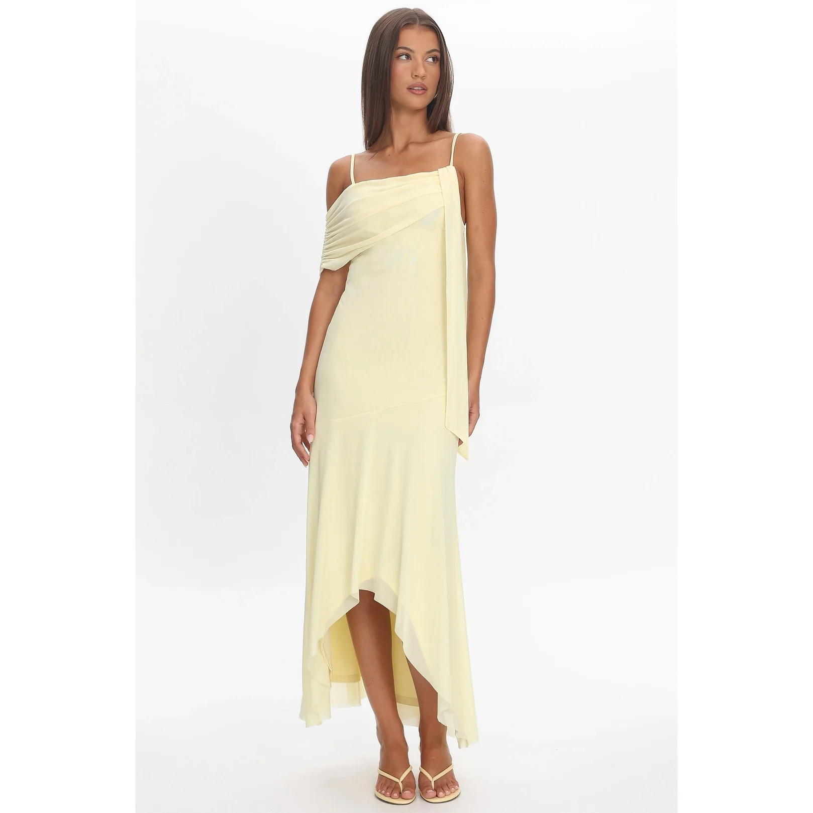 One Shoulder Draped Midi Dress Butter