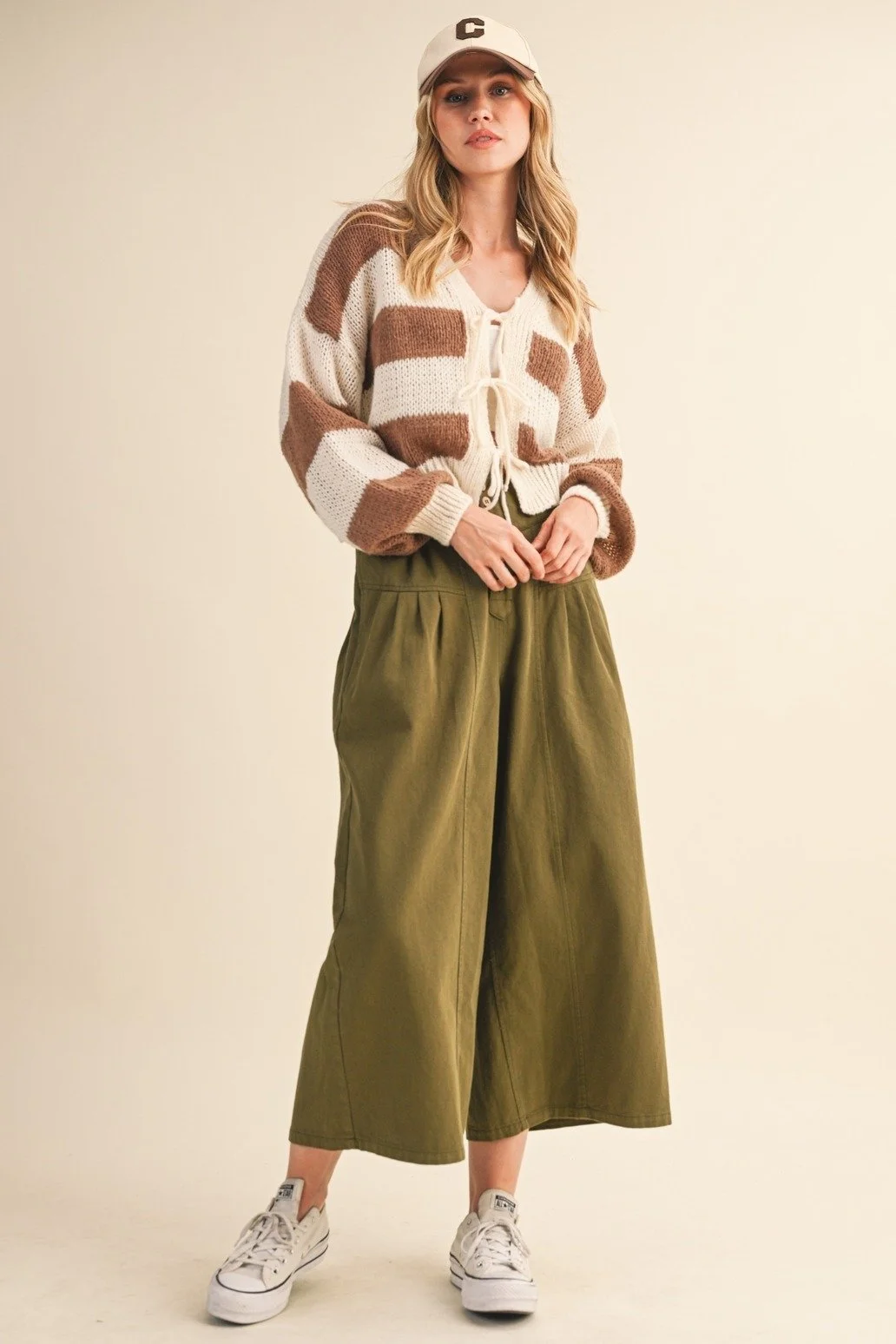 Cotton Twill Pleat Front Pants Olive