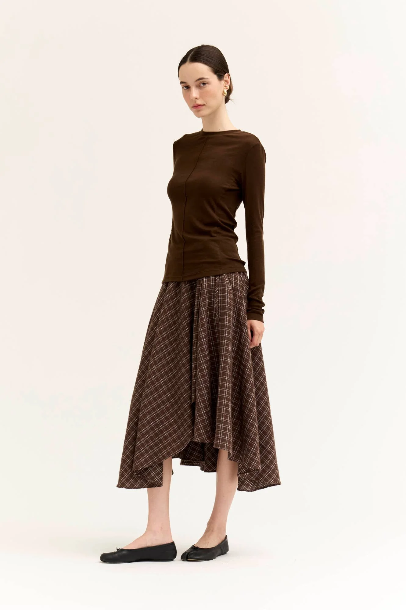 Front Seam Long Sleeve Soft Tee Chocolate