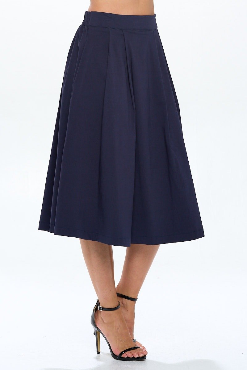 Pleated Full Midi Skirt Navy