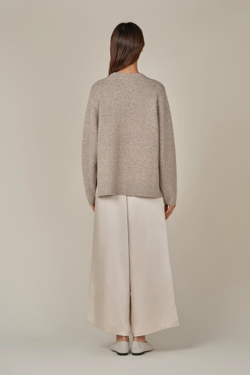 Side Vent V-neck Cardigan Sweater Dark Greige