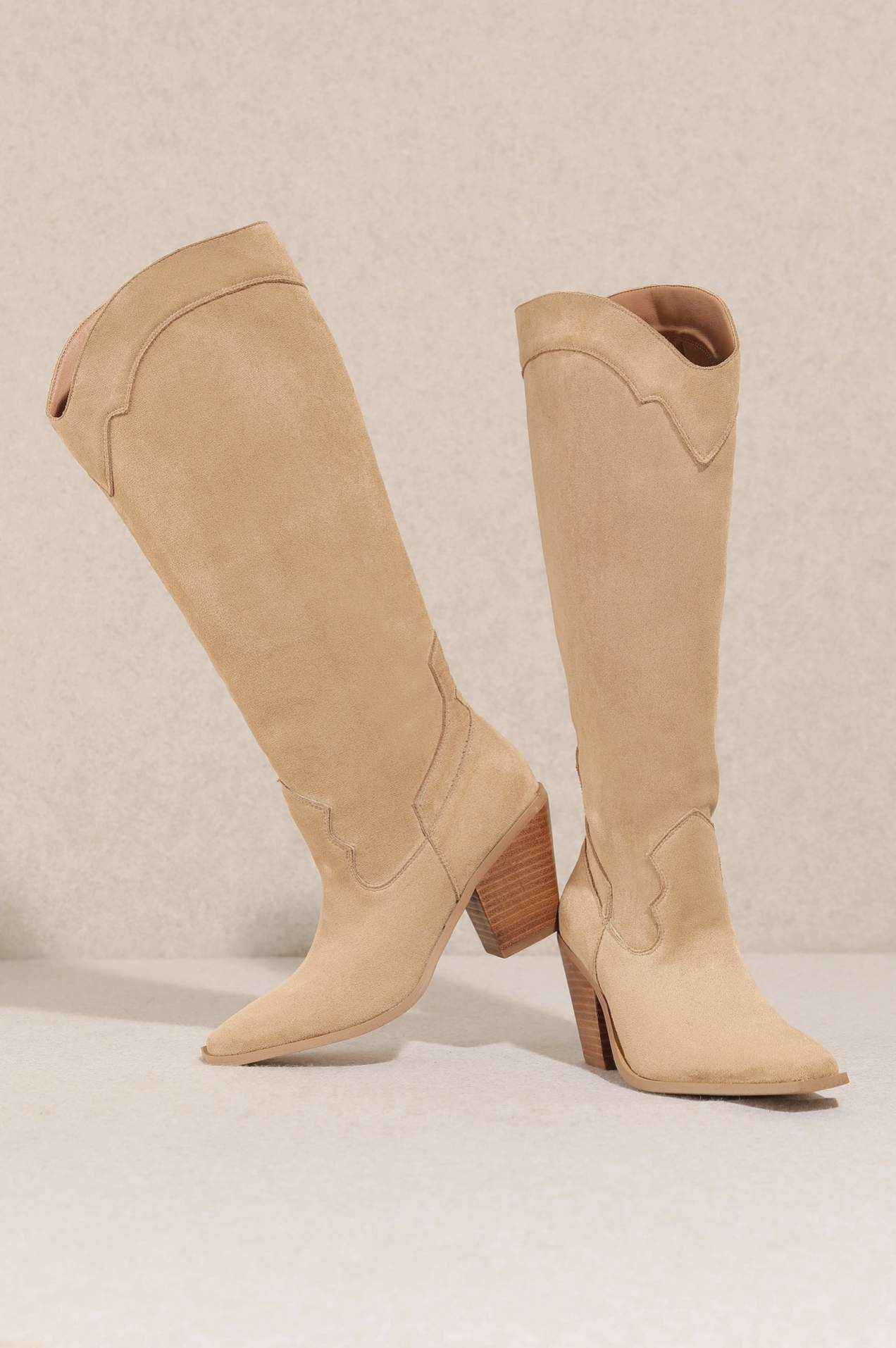 Classy Knee High Faux Suede Boot Apricot