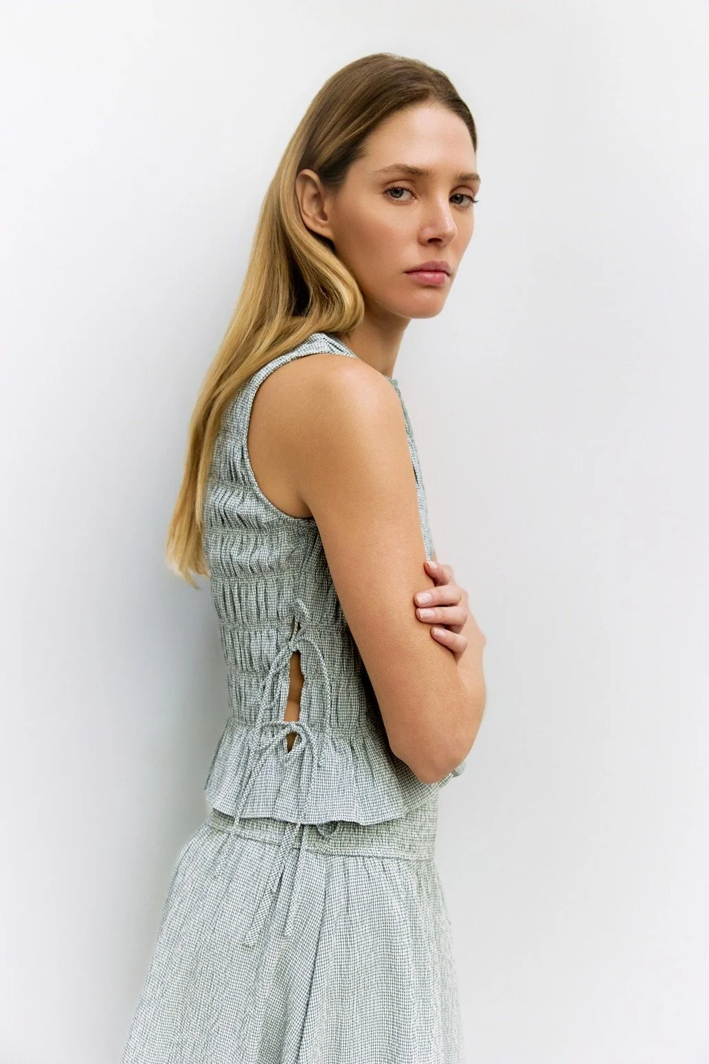 The Malorie Smocked Top Seafoam Gingham