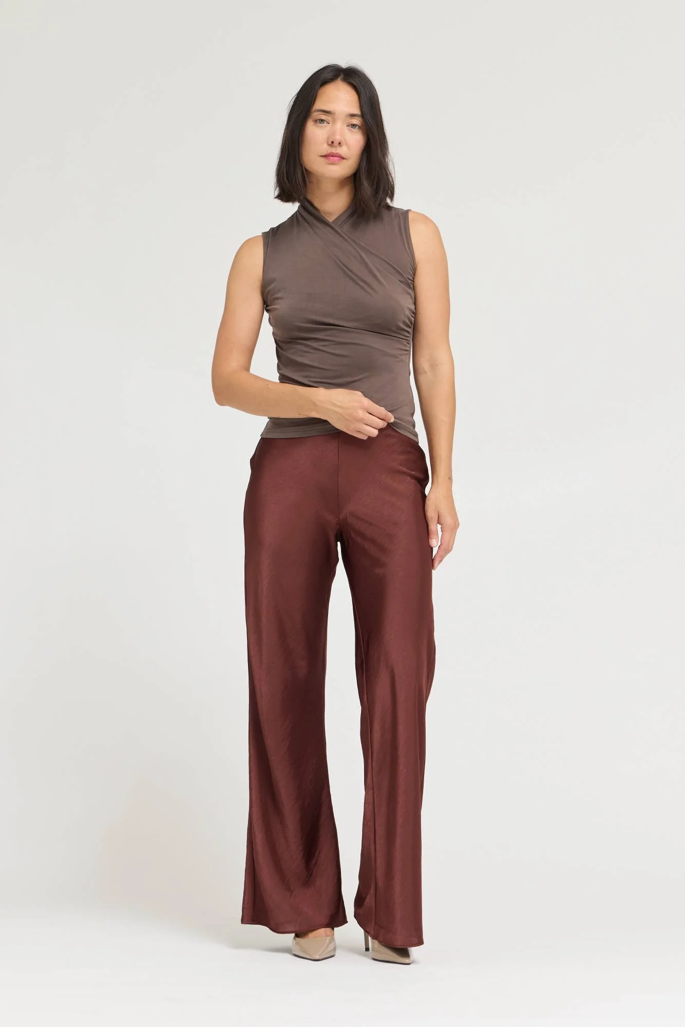 Fluid Bias Satin Pant Aubergine