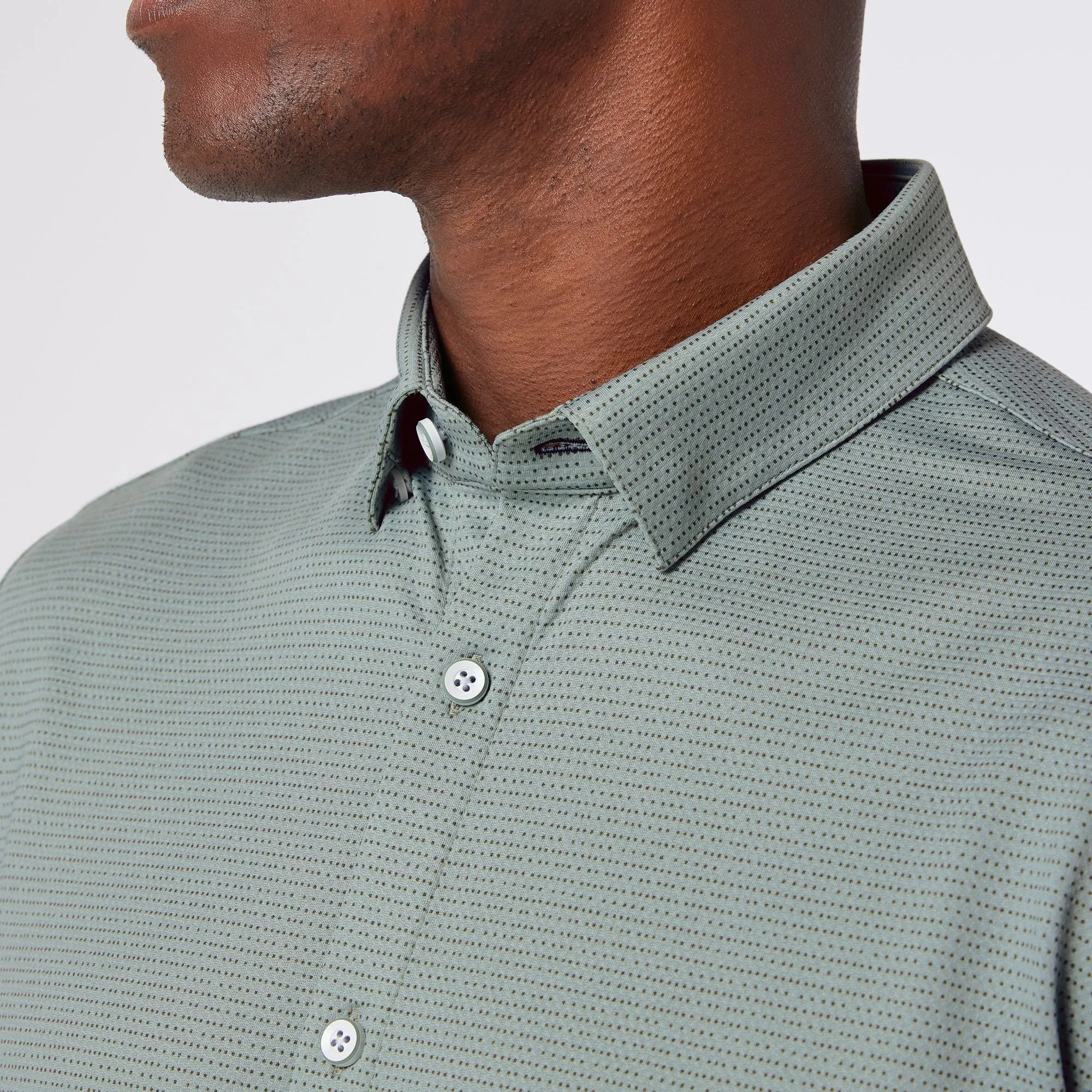 M+M Halyard SS Dress Shirt Pale Green Dot Stripe