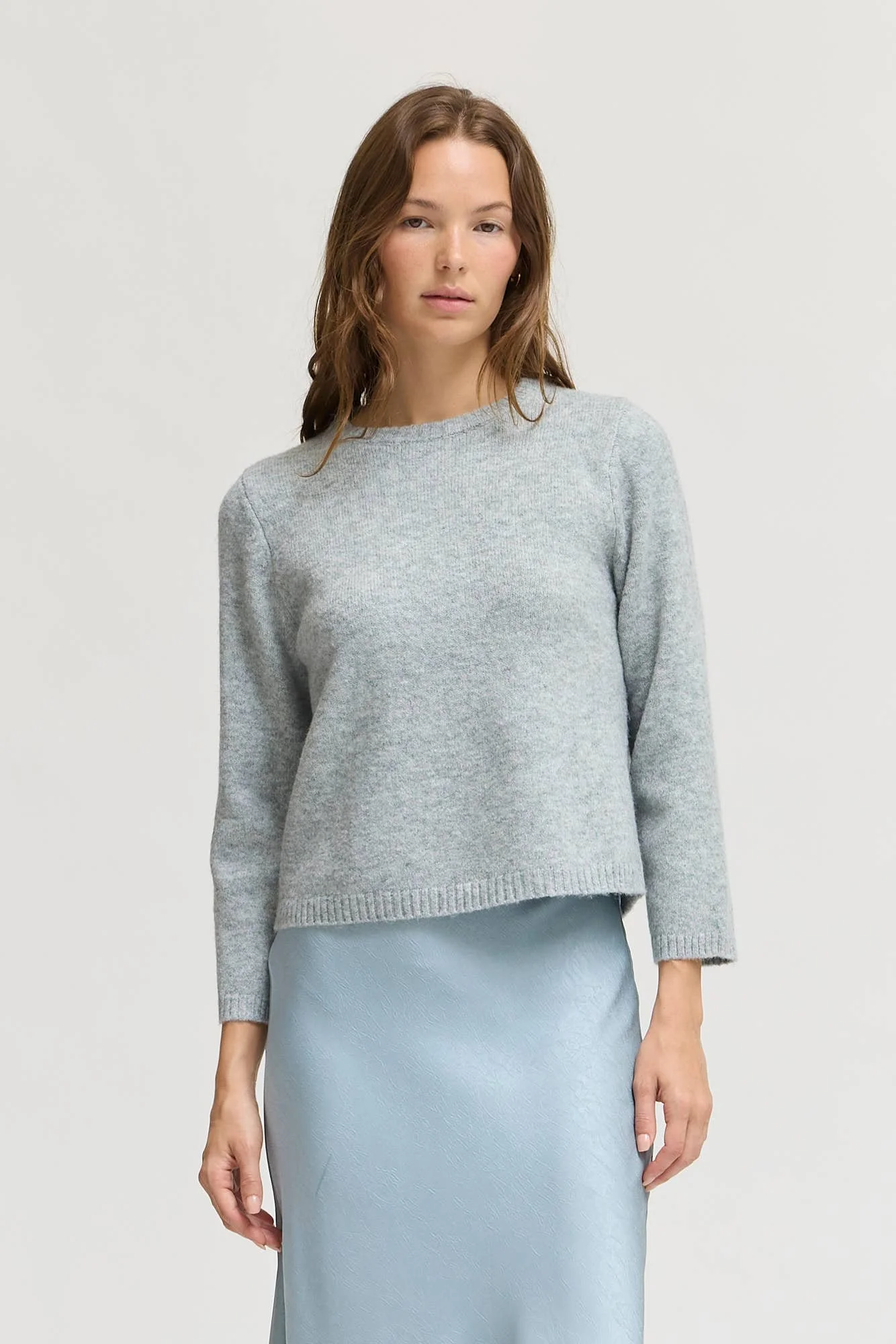 3/4 Sleeve Crew Neck Sweater Sky Grey