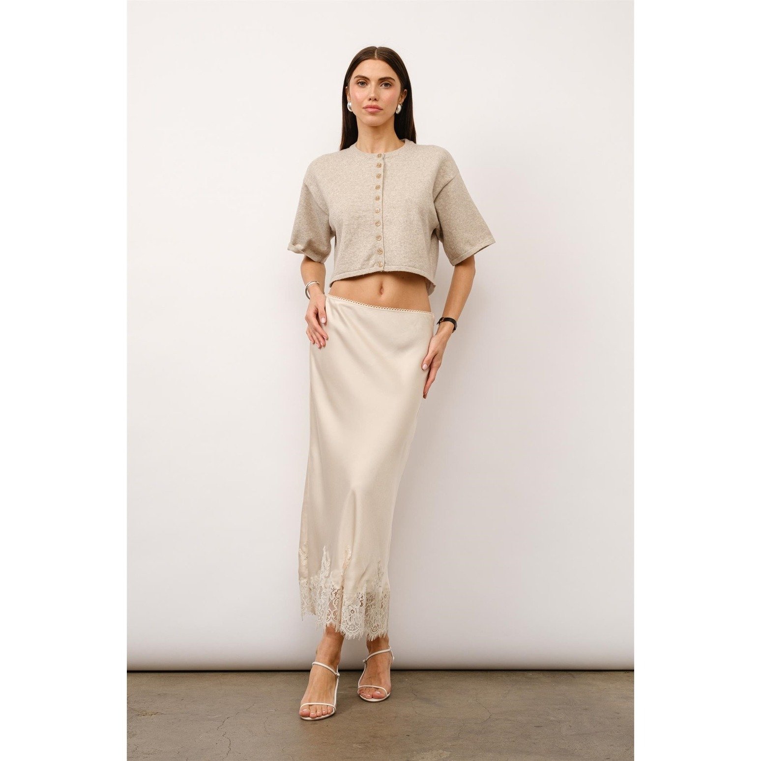 Isabella French Lace Maxi Slip Skirt Ivory