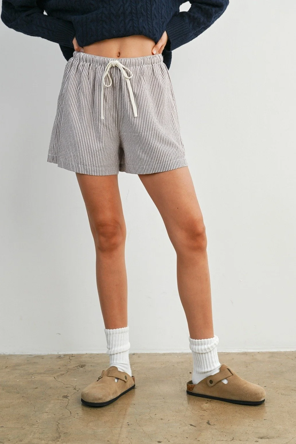 Drawstring Boxer Shorts Brown Stripe