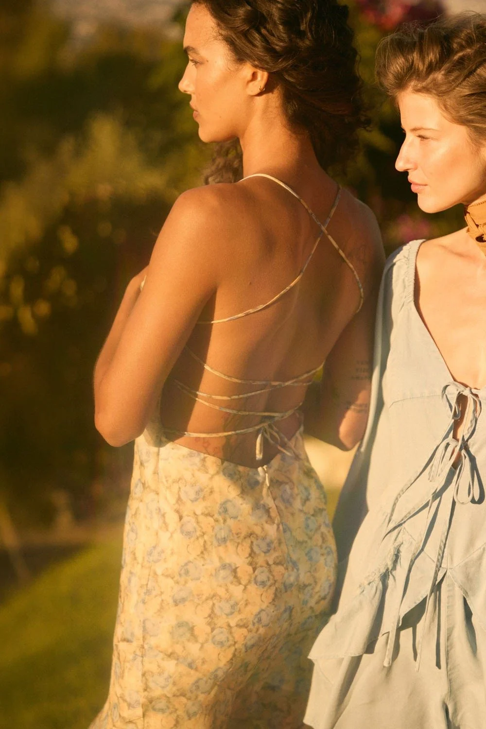 Chiffon Strappy Back Maxi Dress Butter & Baby Blue Floral