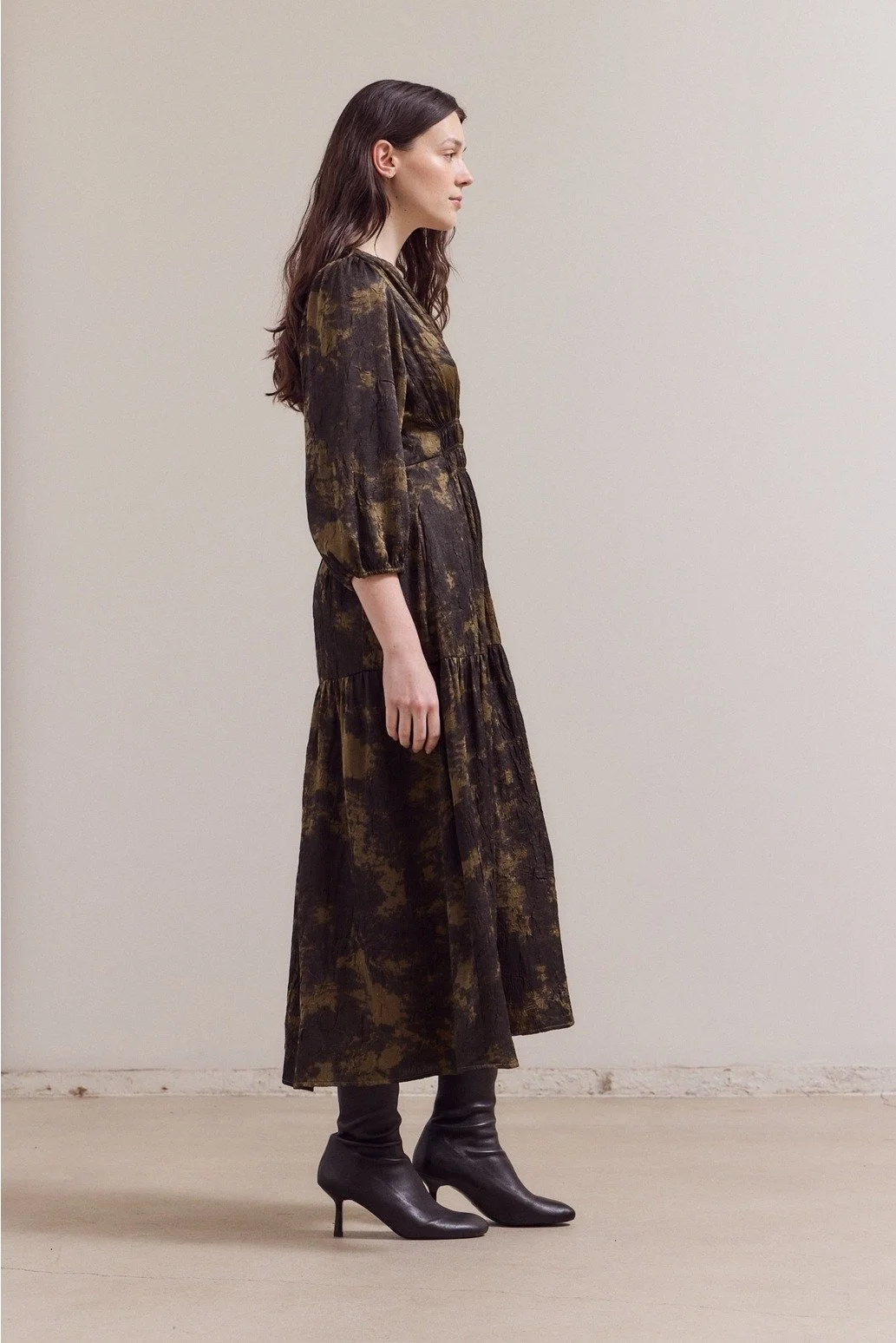 3/4 Sleeves Printed Midi Dress Tapenade